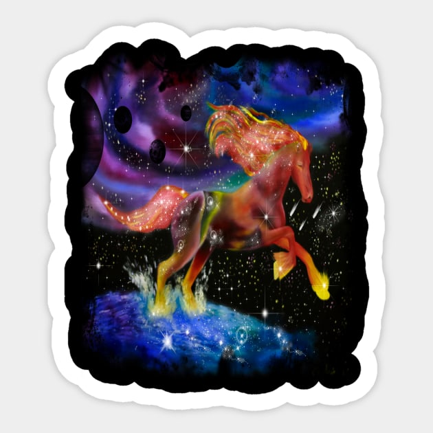 Space galaxy fire horse fantasy horse in space Sticker by starchildsdesigns